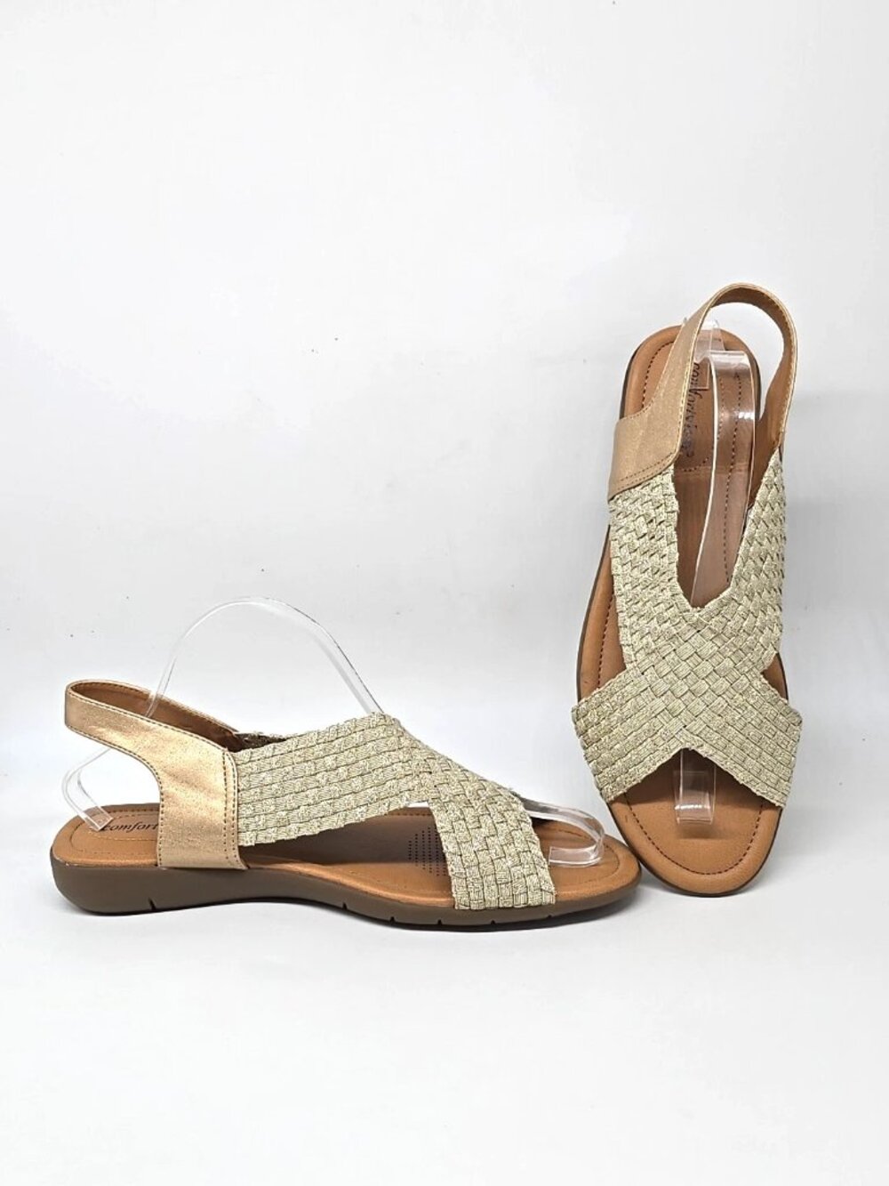 Comfortview Celestia Gold Fabric Slip-On Sandals Women’s Size 10W